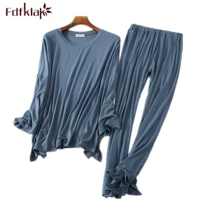 Пижама женская хлопковая, с длинным рукавом, Осень-зима