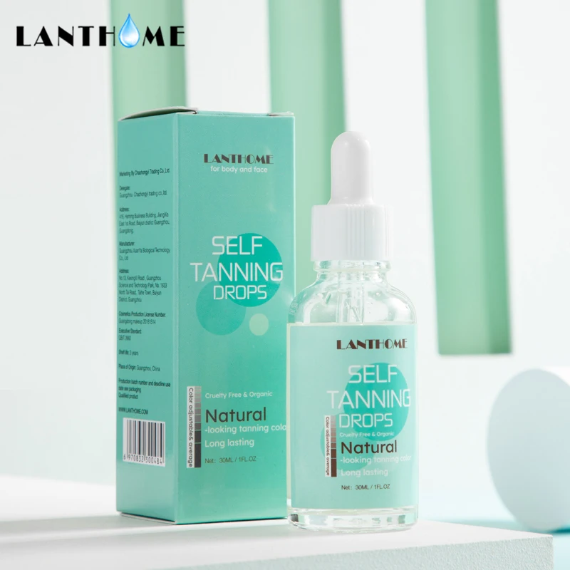 

LANTHOME Natural Face Sun Tanning Oil Liquid Dark Self Tanning Serum Drops for Face Body Fake Bake Indoor Tanning Bed Lotion