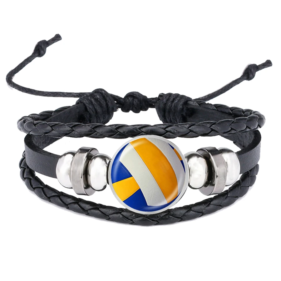 Футбольные баскетбольные браслеты бейсбольное стекло кабошон кожаный браслет