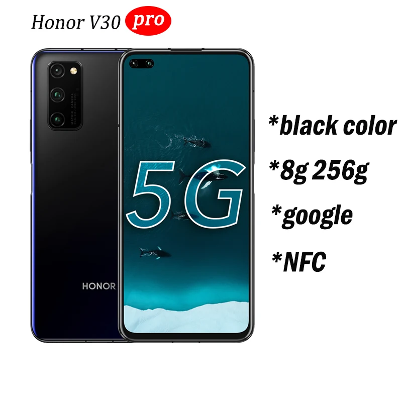 8g 256g black Смартфон Honor V30 Pro Kirin990, четыре ядра, 5G, 6 ГБ, 8 ГБ, 128 ГБ, 40 МП, тройная камера, 40 Вт, SuperCharge, NFC, Google play - Цвет: 8g 256g black