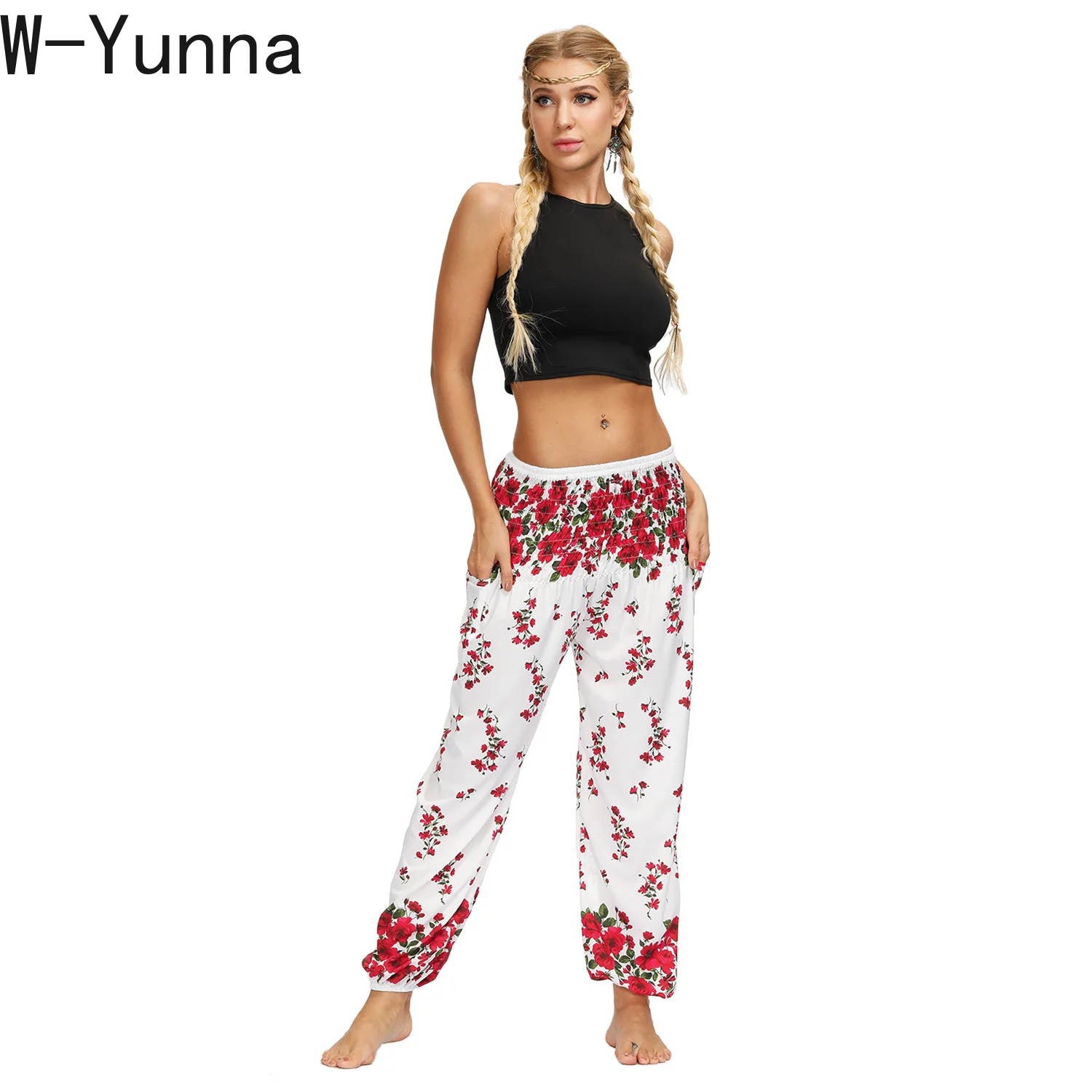 Женские свободные шаровары W-Yunna летние брюки с цветочным принтом и высокой