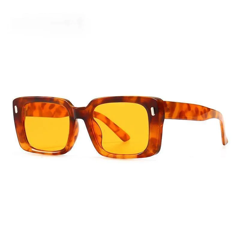 

Солнцезащитные очки с заклепками UV400 для мужчин и женщин, прямоугольной формы, желтые квадратные, с леопардовым принтом, в стиле ретро