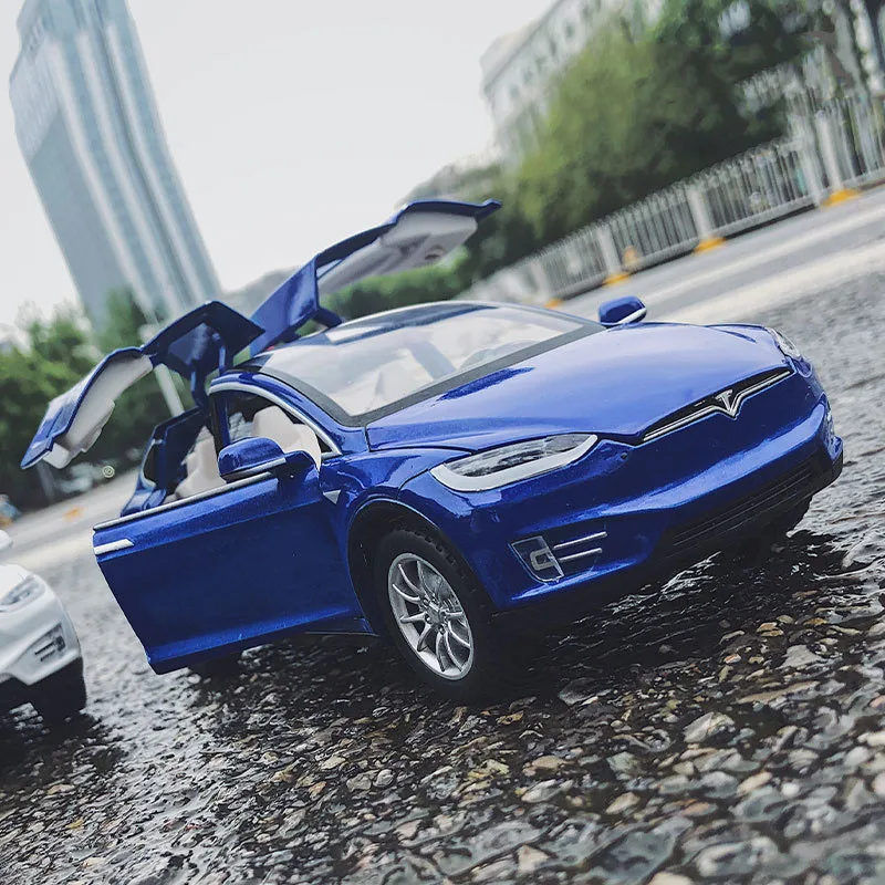 

Модель автомобиля из сплава Tesla 1:24, модель автомобиля из литья под давлением, модель игрушечного автомобиля со звуком светильник, коллекция ...