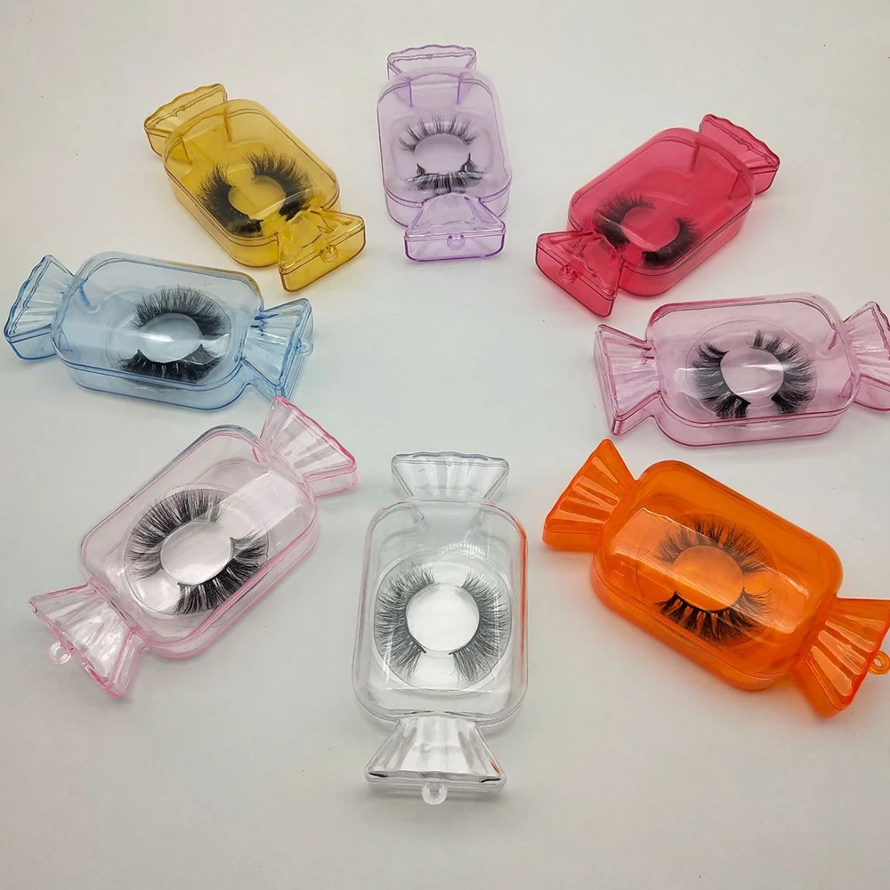 

5pcs False Eyelash Packaging Box with Eyelash Holder Candy Shape Eyelash Case Glitter Mink Eyelashes Package Box Supplies