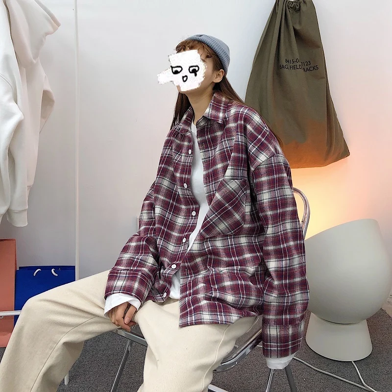 Весна-Осень 2020 новая Корейская Молодежная рубашка в клетку с длинными рукавами