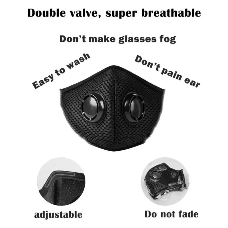 

24 hours Ship Unisex Breath Valve PM2.5 Mouth Masks Anti Pollution Respirator Reusable Mask+Activated Carbon Filter Dust Mask