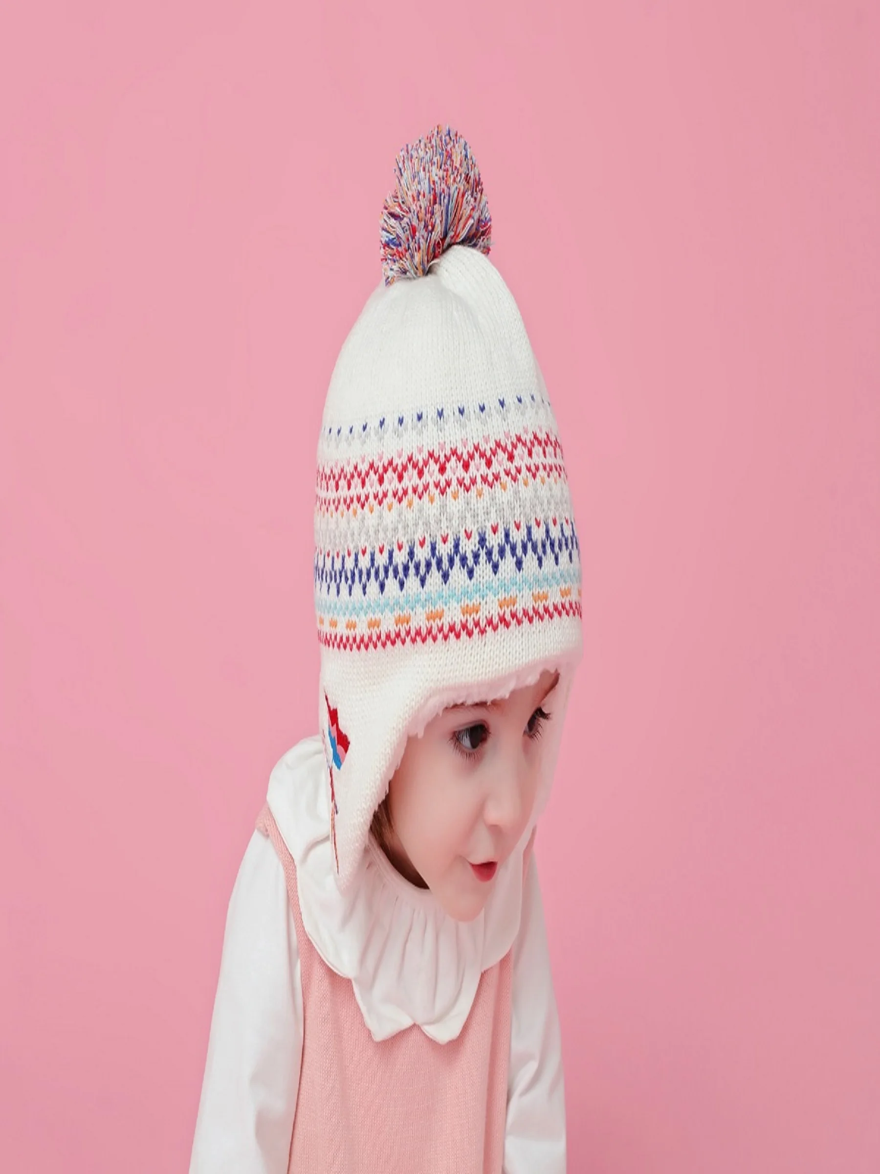 Плотная теплая хлопковая Милая жаккардовая белая зимняя шапка Connectyle для малышей