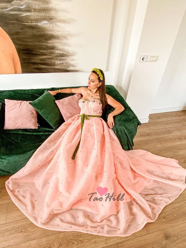 TaoHill 2019 сексуальное Тюлевое розовое платье без бретелек с иллюзией для вечеринок
