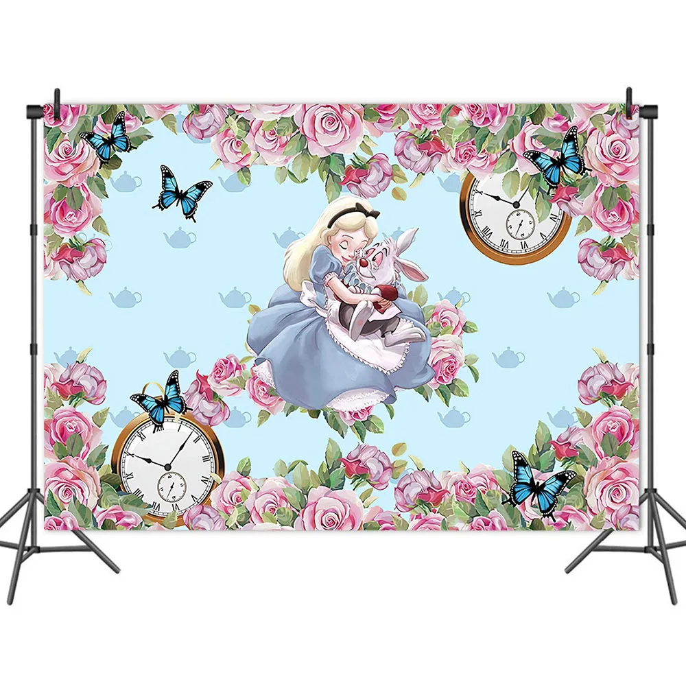 

150*100cm Alice in Wonderland Backdrop Girl Baby Shower Photo Backgrounds Alice Birthday Party Backdrop Photography Studio Props