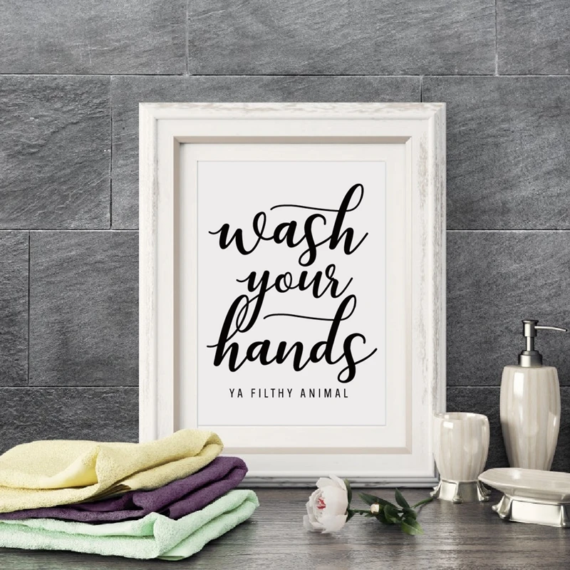 

Wash Your Hands You Filthy Animal Wall Art Canvas Poster Print Funny Bathroom Quotes Art Painting Black Typography Home Decor