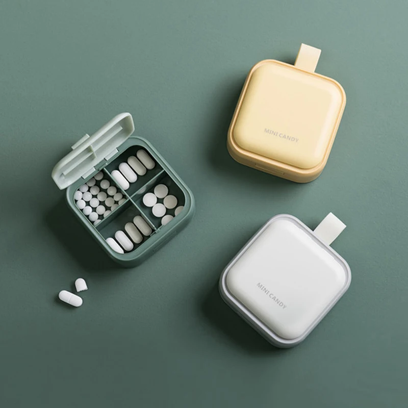 

1pc Pill Case Four Grid Compartment Travel Pill Box Organizer Medicine Tablet Dispenser Organizer Pill Box Splitters Organizer