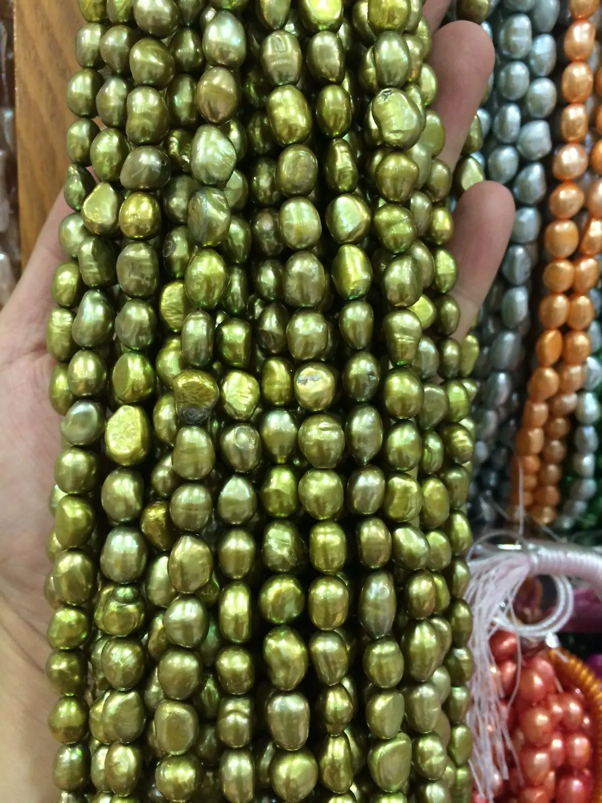 

HABITOO Wholesale Natural 8-9MM Army Green Baroque Irregular Freshwater Pearl Loose Beads DIY for Jewelry Making Necklace
