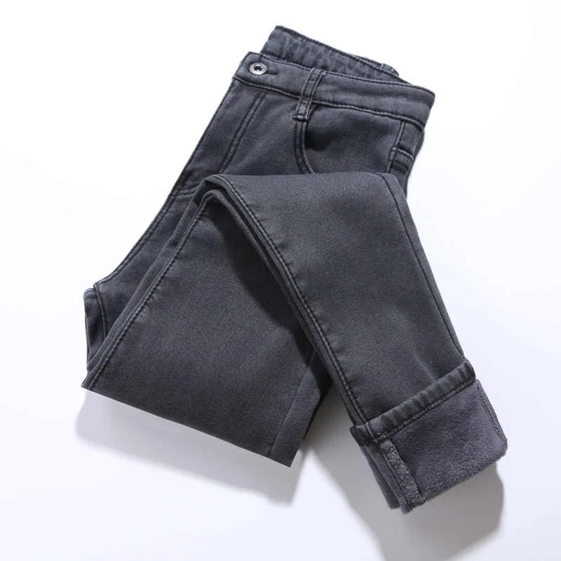 Winter Warm Jeans Women Elastic High Waist Denim Pants Female Trousers Soft Thickened Black Velvet Jeans Fleece Long Pants