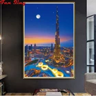 Алмазная живопись сделай сам с изображением ночного видения Дубая, полностью квадратные и круглые стразы, 3D вышивка, мозаика, вышивка крестиком, украшение для дома