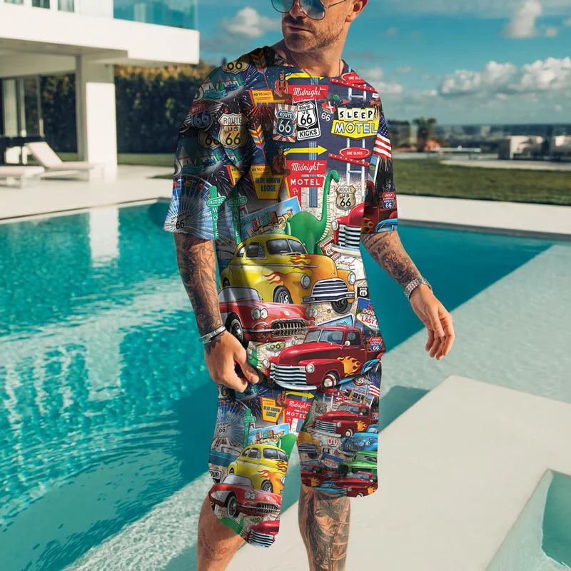 Новинка лета 2022 Мужская модная футболка с коротким рукавом и шорты костюм из двух