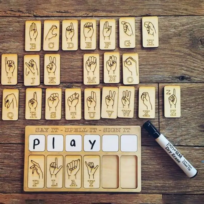 

Leisure Puzzle Wooden Sign Language English Puzzle Sign Language Drawing Board Early Education Toys Kid Gifts Baby Toddler Toy