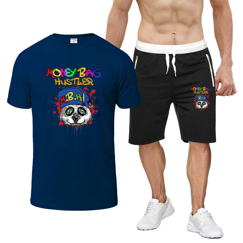 

2021 Summer hustler Cotton short sleeve set of men's shorts Casual Brand Fitness Jogging shorts T-shirt Fashion Men's Sportswear