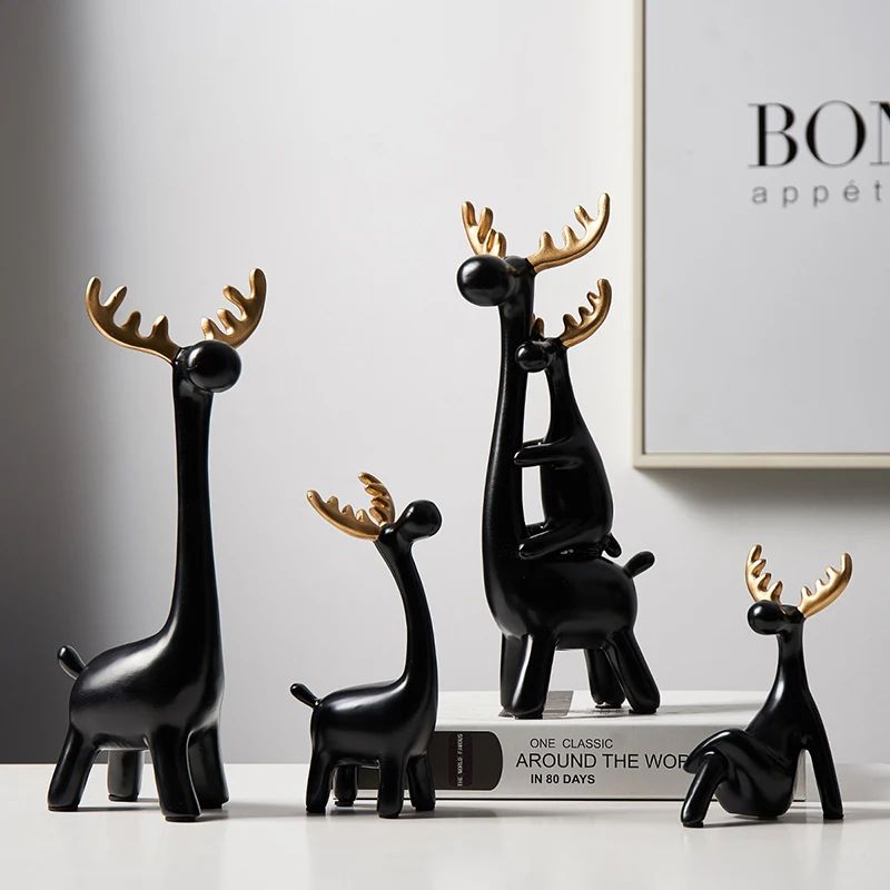 

[HHT] Nordic Cartoon Deer Family Home Decoration Modern Cabinet Entrance Children's Room Resin Fawn Furnishings Birthday Gift