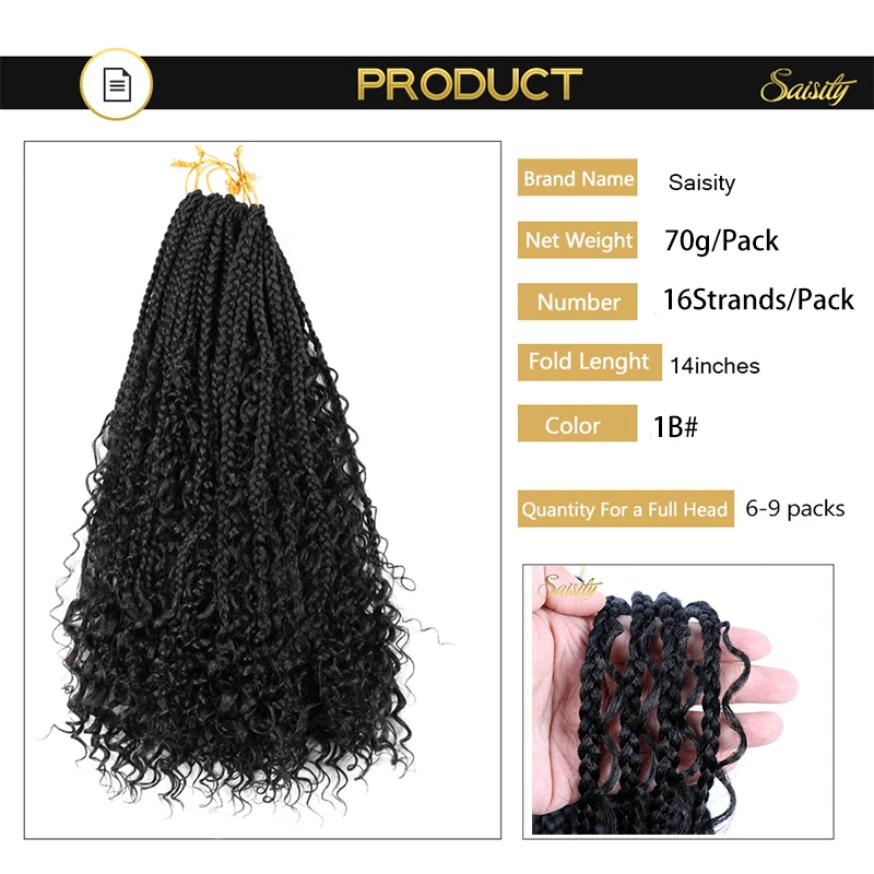 

Saisity 14"Box Braids Crochet Hair With Curly Ends Goddess Box Braids Crochet Braids 3X Bohemian Braiding Hair for Black Women