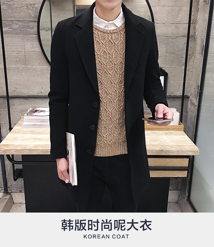 

2019 autumn and winter new men's woolen coat 5XL large size slim long trench coat, fashion slim wild men's jacket