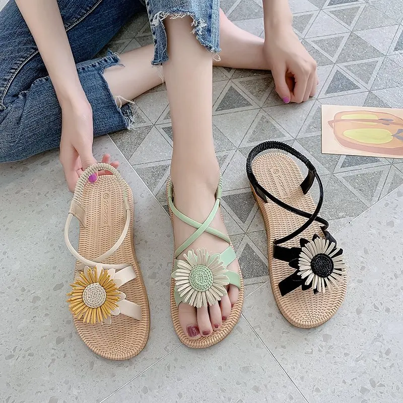 

2021 Summer Anti-Skid Beach Sandal Woman Luxury Strappy Heels Suit Female Beige Clear Shoes Soft Comfort Gladiator Elastic Band
