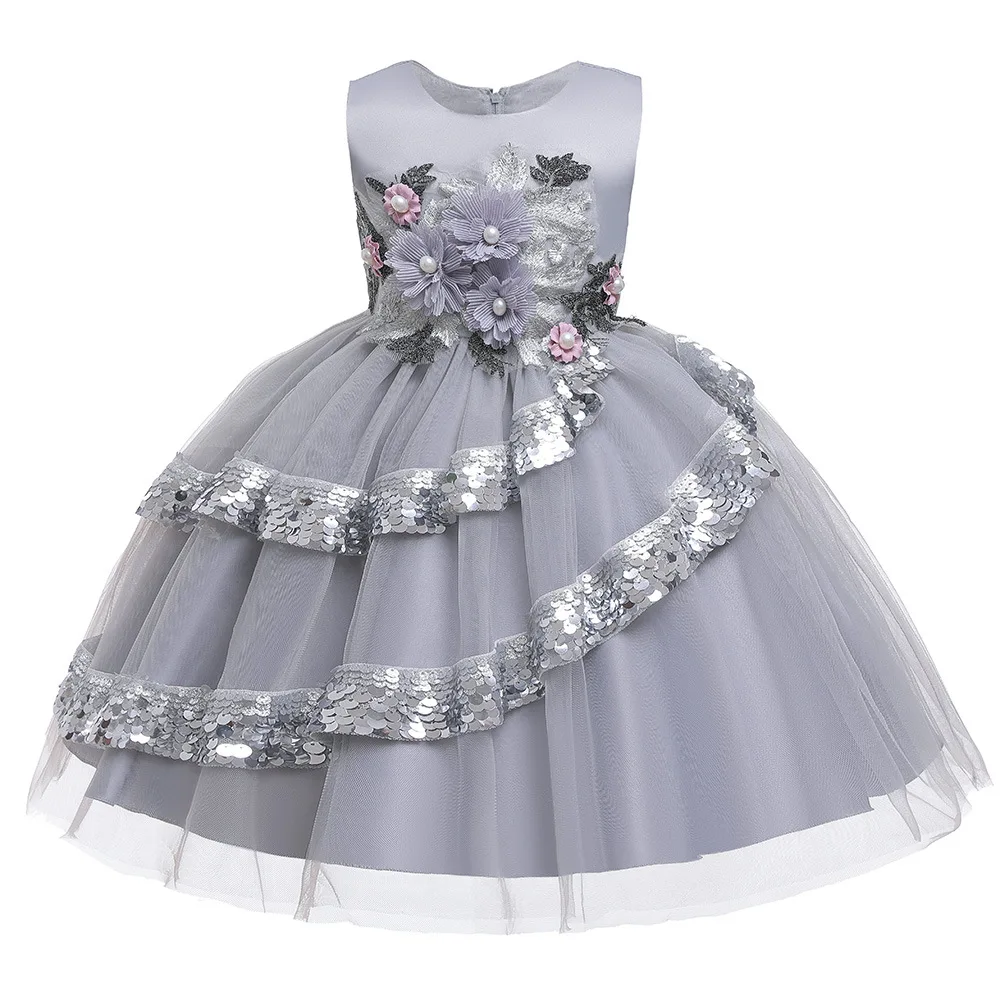 

Sleeveless O-Neck Children's Sequins Flower Girl Dresses Princess Birthday Party Evening Dress Wholesale Summer Kids Clothing