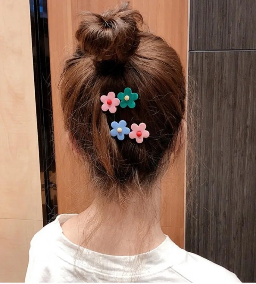 Новинка 2019 1 шт. милые заколки ярких цветов для девочек два маленьких цветка