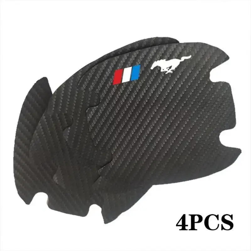 

4pcs Car Carbon fiber stripe Car Door Handle Scratch Protector Leather Stickers Decals For Ford Mustang GT SHELBY GTE 2015 2018