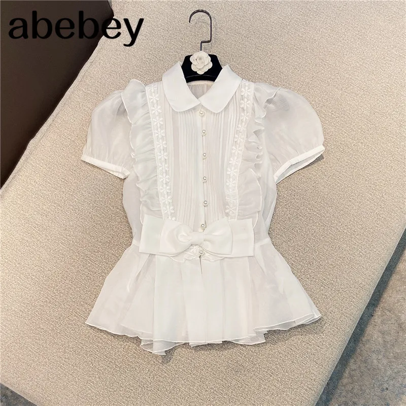 

new summer fashion women clothes short sleeves oraganza single breasted short shirt female sexy top