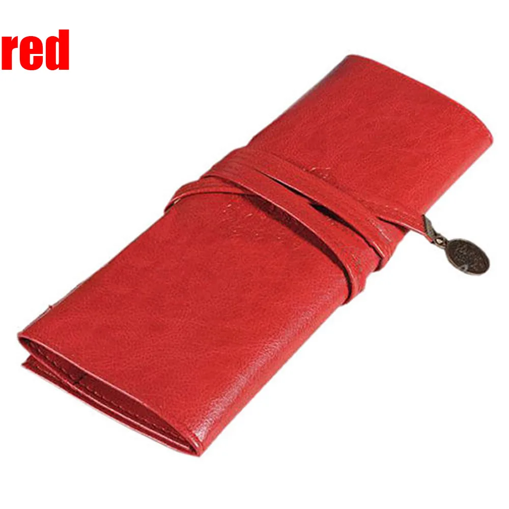 red 1 шт., модная женская косметичка, Ретро стиль, рулон, кожа, для макияжа, косметическая кисть, ручка, карандаш, чехол, органайзер, сумка для инструментов для макияжа, винтажная Новинка - Цвет: red