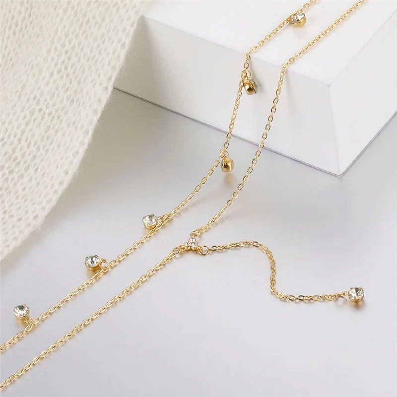 Женское многослойное ожерелье с кристаллами Boho модное Золотое длинное подвеской