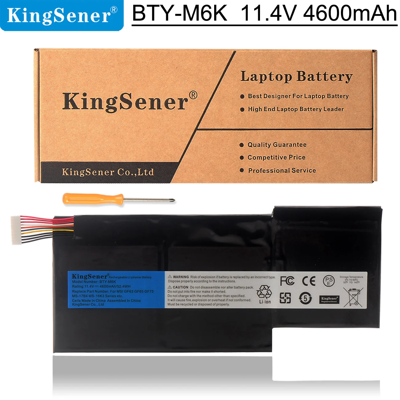 Аккумулятор Kingsener BTY-M6K для ноутбука MSI MS-17B4, MS-16K3, GF63 Thin 8RD 8RD-031TH 8RC GF75 Thin 3RD 8RC 9SC GF65 Thin 9SE/SX