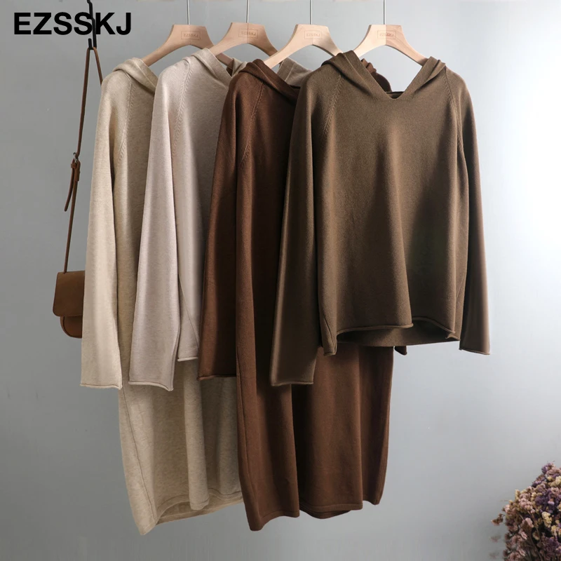 Женское повседневное Длинное Платье Свитер оверсайз с капюшоном базовый