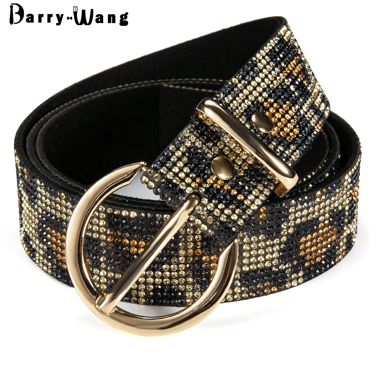 Barry.Wang Luxury Women Belt Full Diamond Gold Personality Alloy Pin Buckle Belt Luxury All-match Geometric Party Daily Jeans