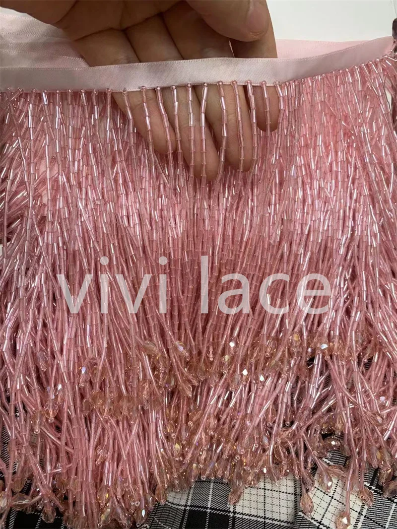 

Высокое качество 5 ярдов розовая лента с бисером бахрома кисточка для распиливания свадебного/вечернего платья