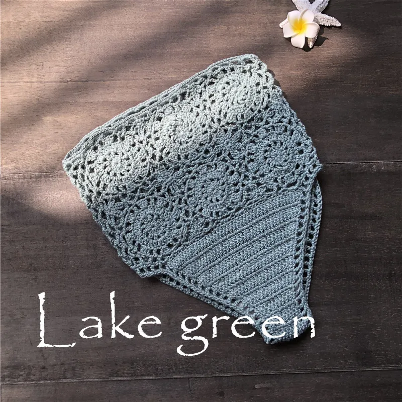 Размера плюс бикини с высокой талией женские стринги вязаный крючком цветочный