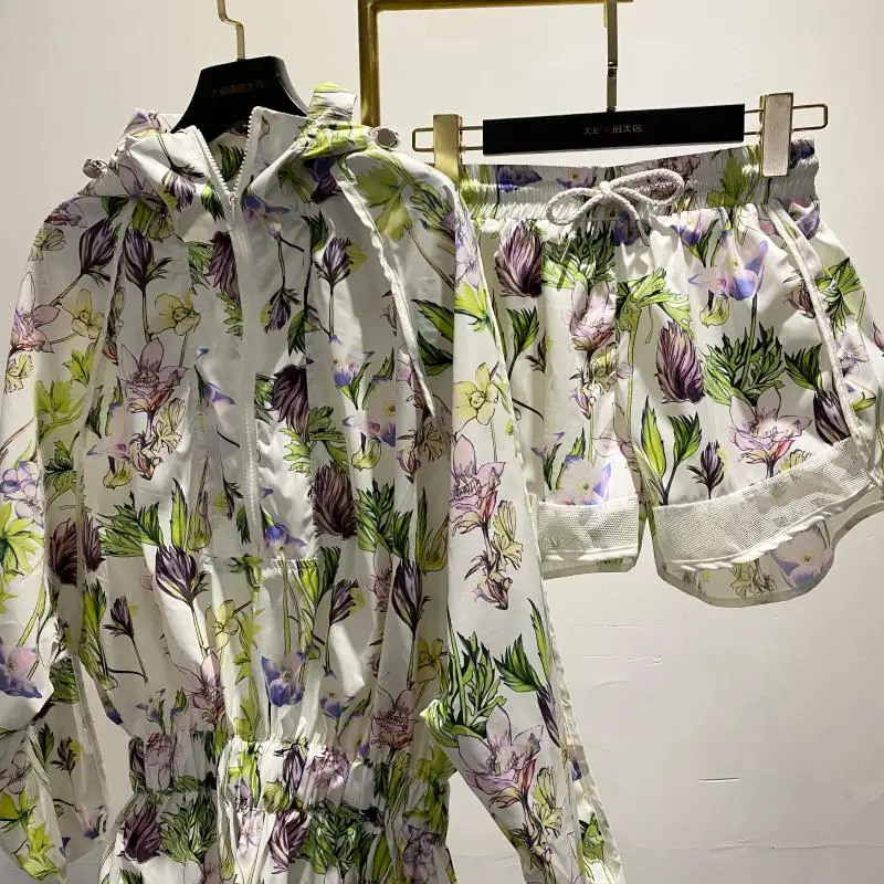 Комплект из 2 предметов: тонкое непромокаемое шелковое пальто с цветочным узором