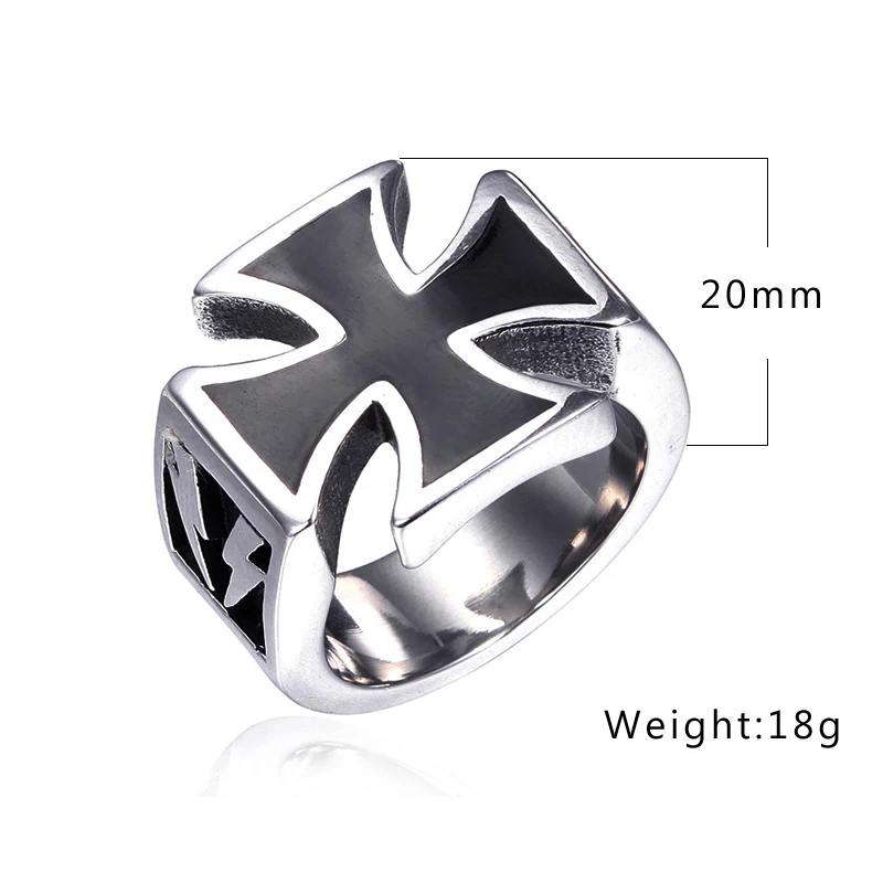 Классический 316L Нержавеющая сталь кольцо с железным крестом мужские черные