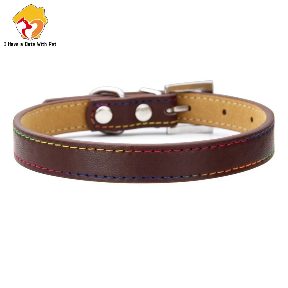 

Colorful line Genuine Leather Dog Collar Thin style Back microfiber material Durable for Small Big Dog chain Strap Product