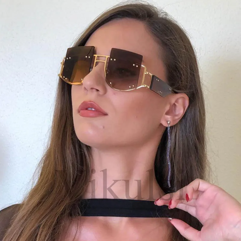 Уникальные модные квадратные солнцезащитные очки без оправы женские новые