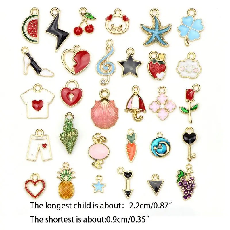 

30Pcs/Set Enamel Charms Mixed Style Clothes Fruits Alloy Drop Oil Pendant for DIY Necklace Bracelet Jewelry Making Accessories