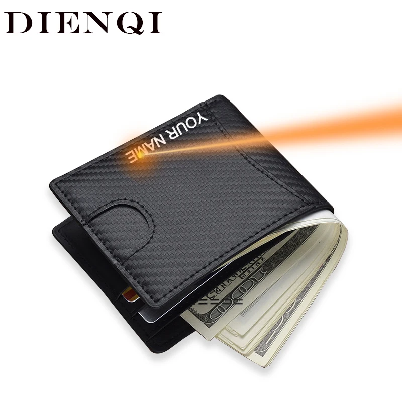 

DIENQI Genuine Leather Carbon Fiber Wallet Men Bifold Cardholder Wallet Luxury Male Money Bag RFID Blocking Wallet Purse Wallet