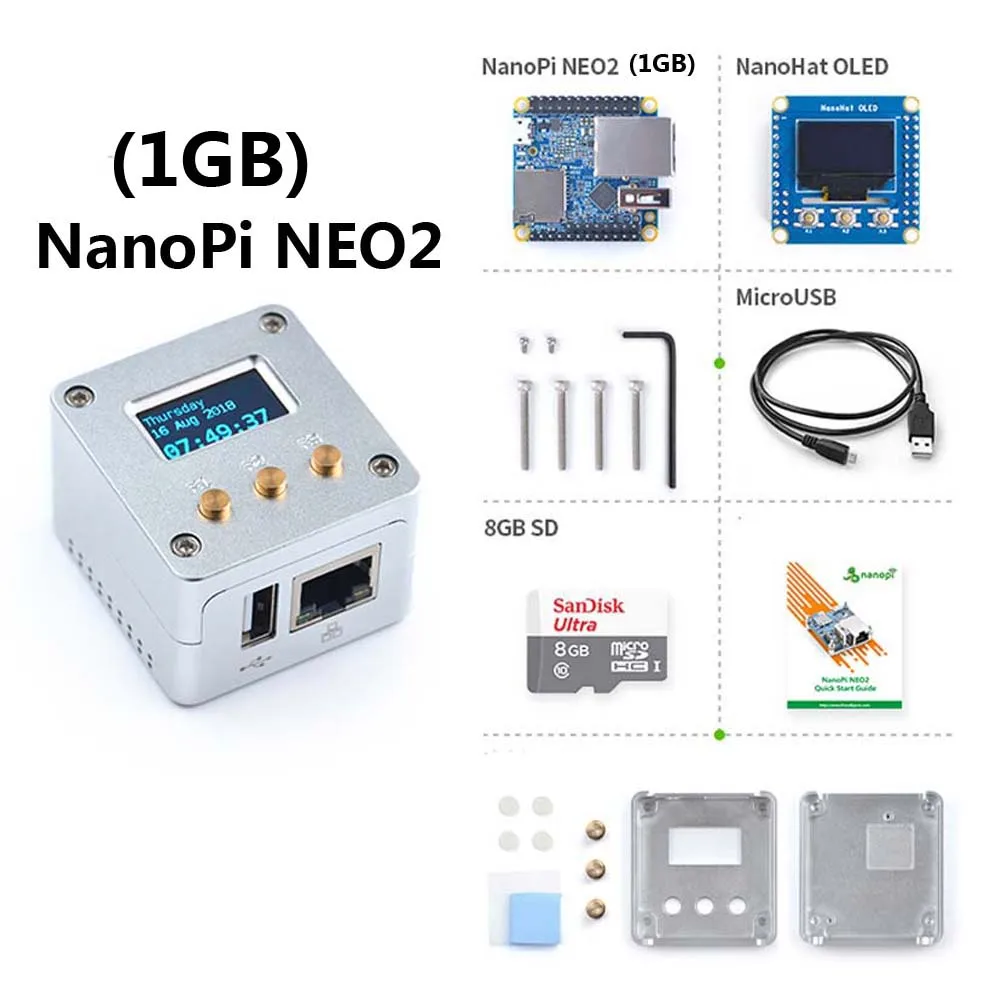 NEO2 1GB NanoPi NEO/NEO2 металлический полный комплект алюминиевый корпус oled программируемый на питоне - Цвет: NEO2 1GB