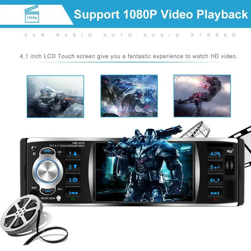 1Din 4.1 Inch Car Radio Contact Screen Automatic Audio Stereo Fm Bluetooth 2.0 Mp5 Player Camera Dme-4019 | Автомобили и