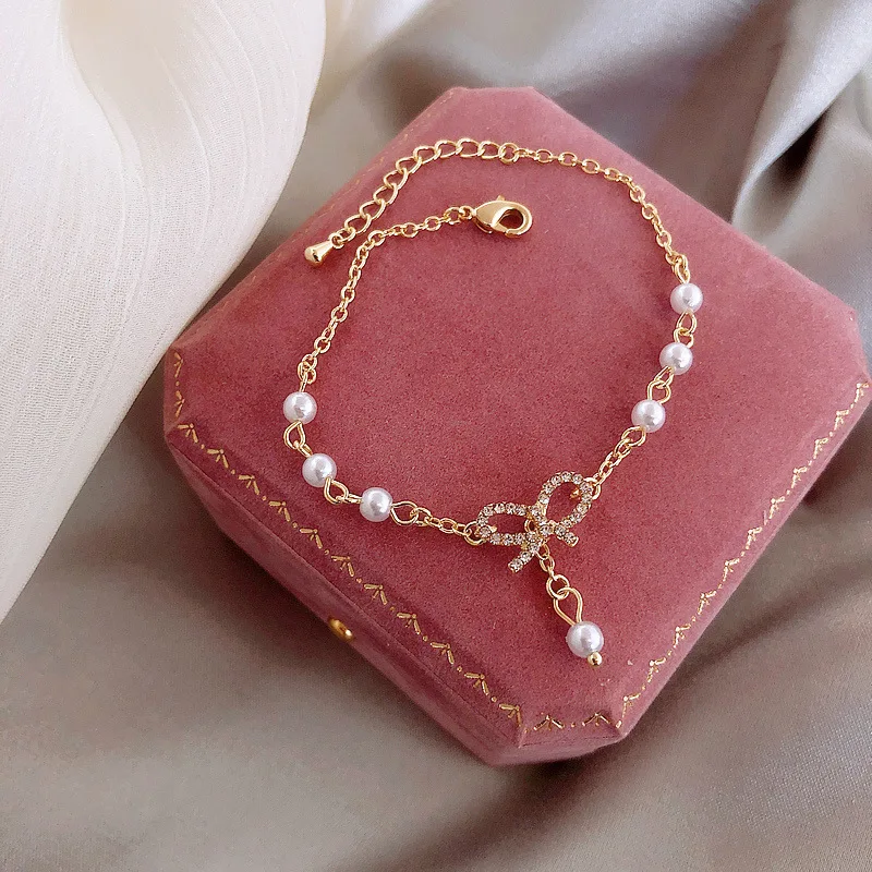 

Ladies braceletSweet bow bracelets for women браслеты женские бижутерия для женщин pulseras mujer Simple pearl chain jewellery p