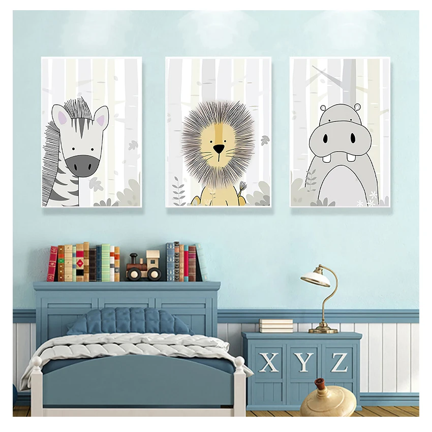 

Настенная картина в скандинавском стиле с изображением Льва для детской комнаты, постер для леса, зебры, жирафа, украшение для детской комна...