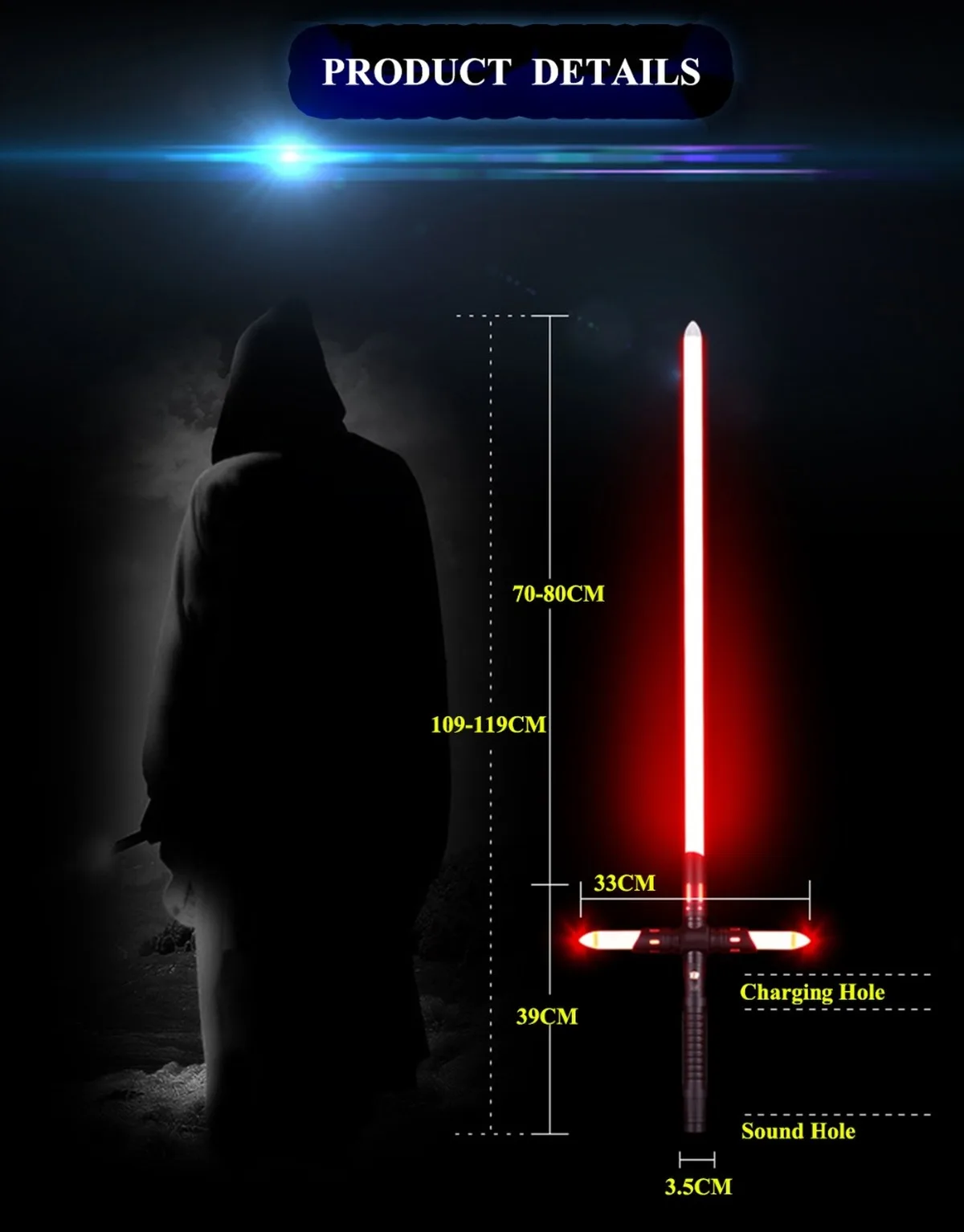 Меч с металлической ручкой съемным мечом и красной вспышкой|Новизна освещения| |