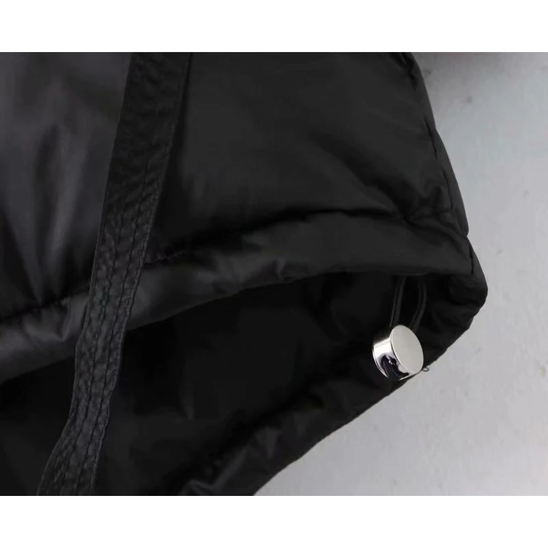 

Evfer Women Casual Za Black Winter Thick Parkas Female Fashion Elastic Drawstring Long Sleeve Zipper Hooded Autumn Jackets Chic