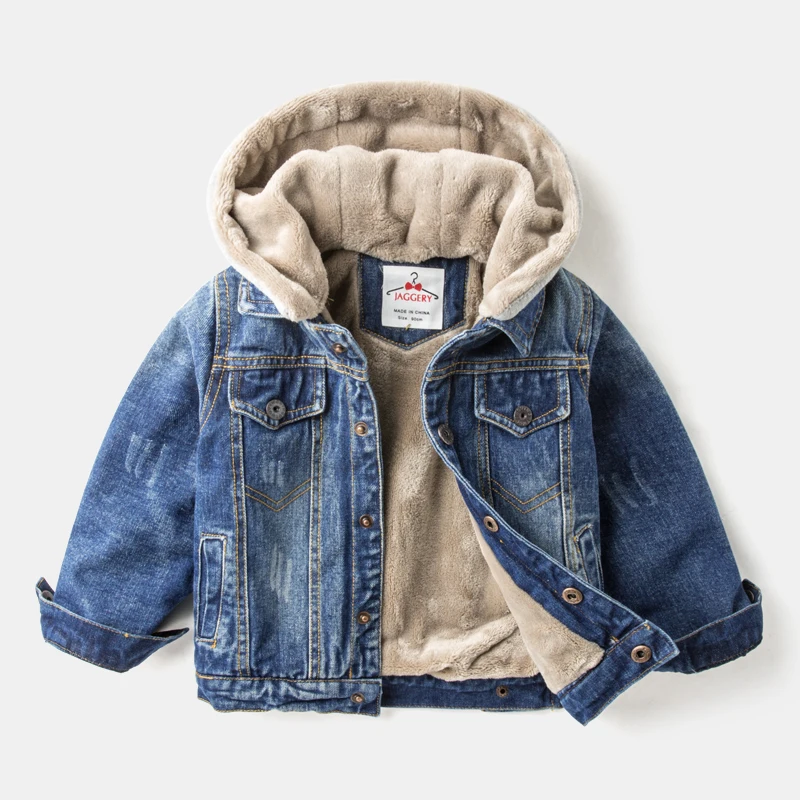 Boys'Autumn and Winter Jeans Jacket with Fleece Thickening Children's Winter Dress New Westernized Boys' Jacket
