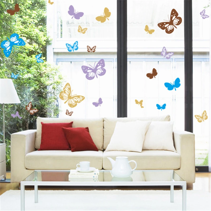 Цветные бабочки с сердечками наклейки на стену стекло дверь окно спальня